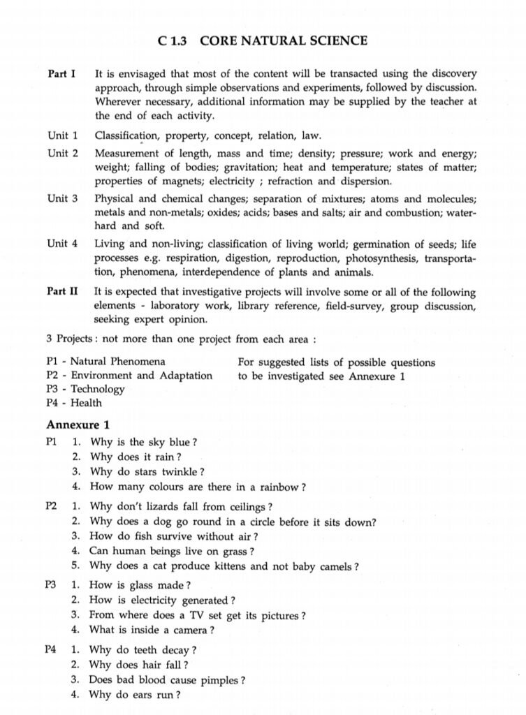 B.EL.Ed First Year Syllabus Core Natural Science