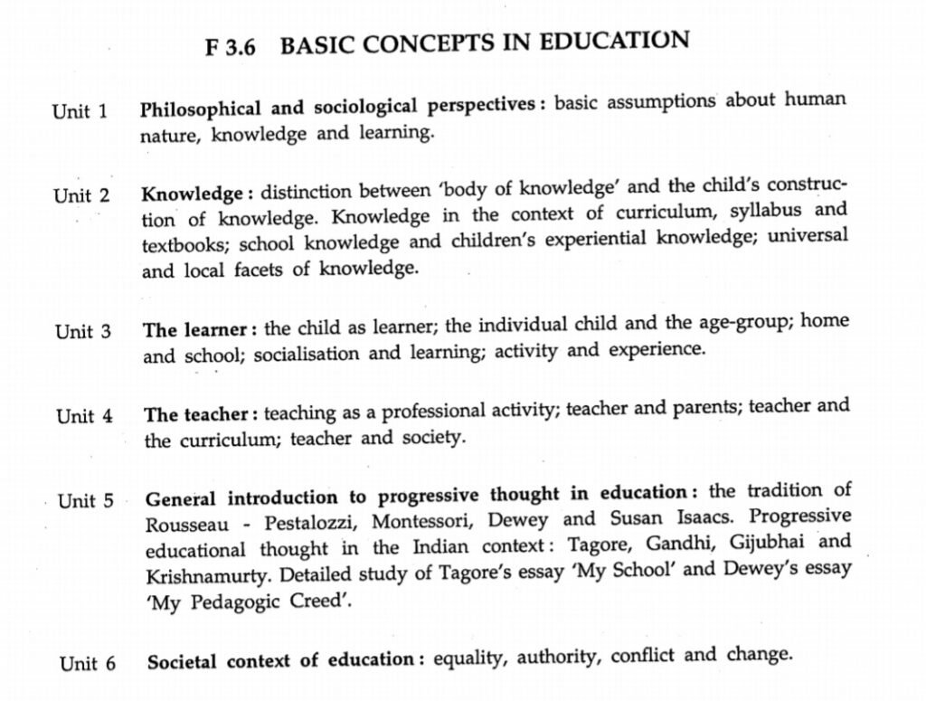 BELEd Third Year Syllabus Basic Concept in Education