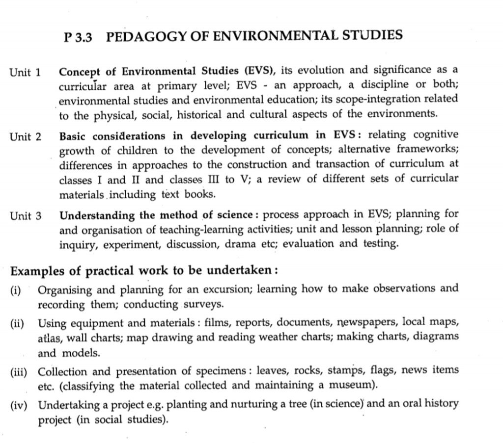 BELEd Third Year Syllabus Pedagogy of Environmental Studies