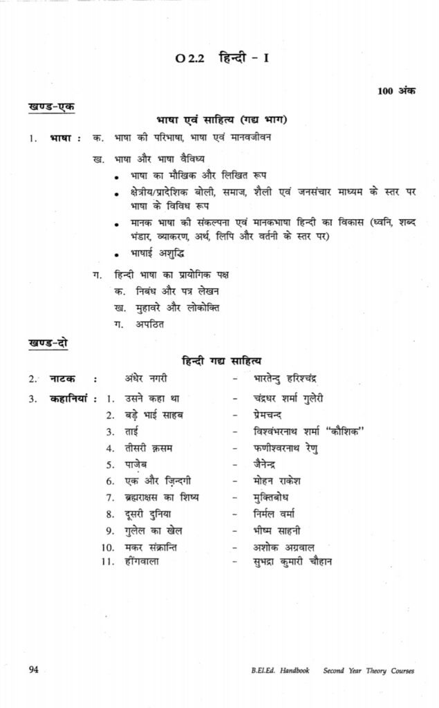 beled second year syllabus optional subject hindi bu du mjpru jncu